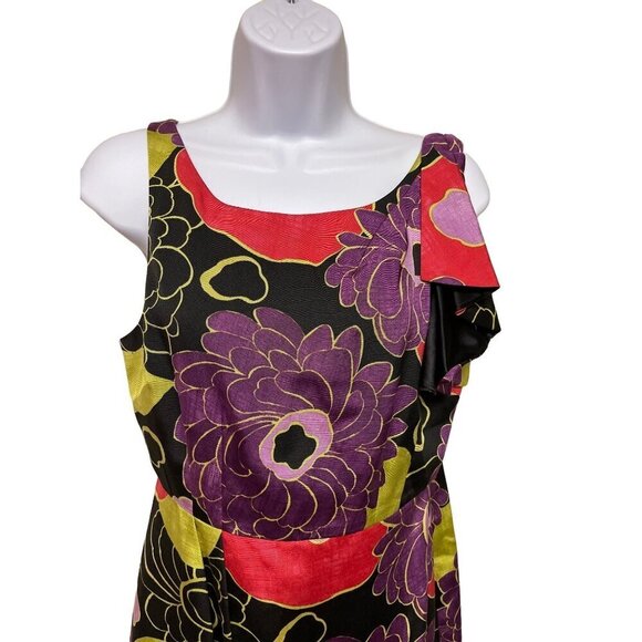 Anthropologie Leifsdottir Black Purple Floral Winter Peony Sheath Casual Dress S - Picture 3 of 12